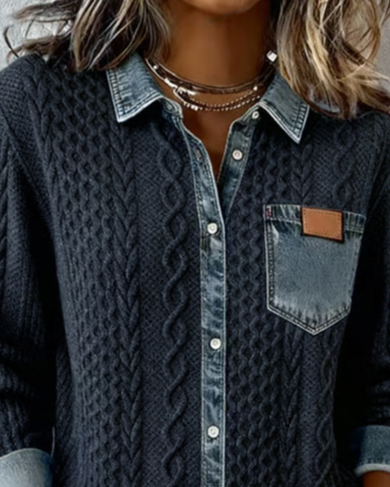 Elora | Denim Patchwork Button-Front Cardigan