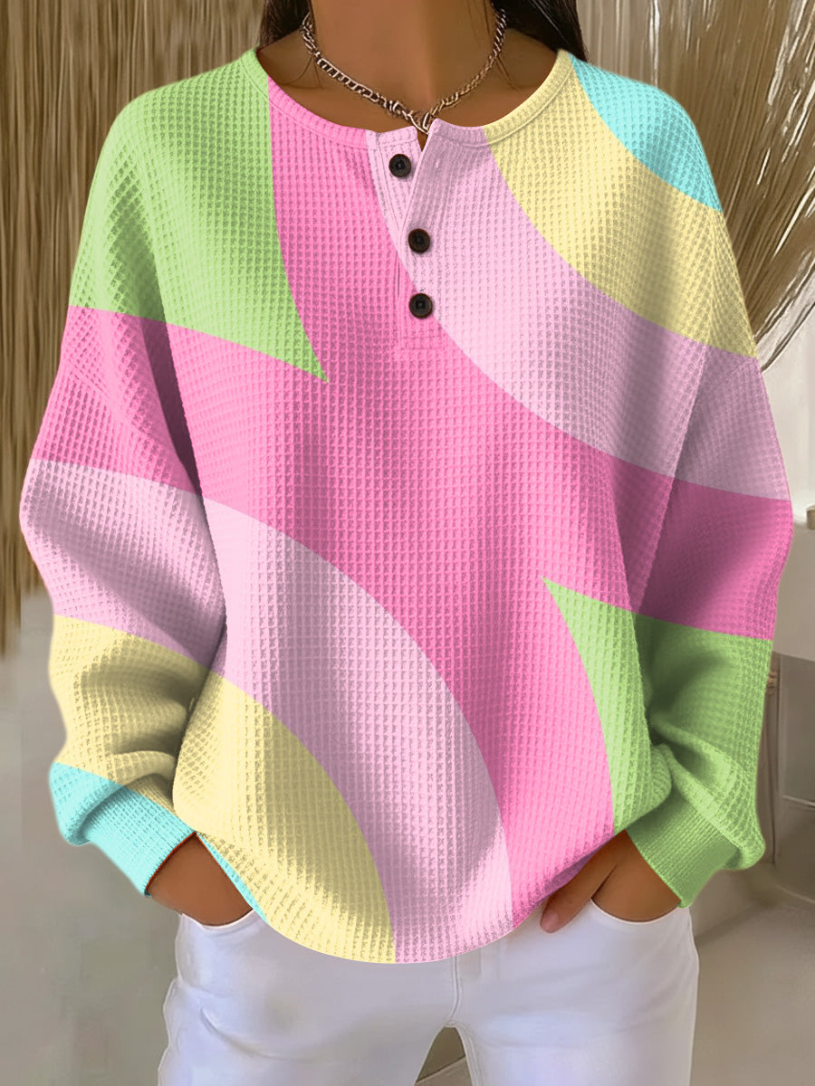 Gemma | Geometric Print Button-Up Knit Sweater