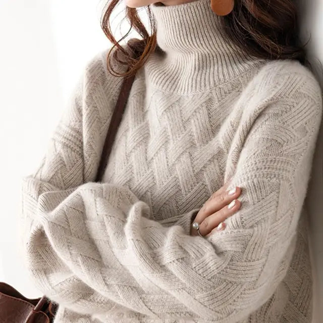 Karina | Woven Pattern Turtleneck Autumn Sweater