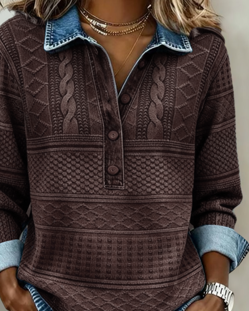 Lucinda | Collared Cable Knit Sweater with Button Front