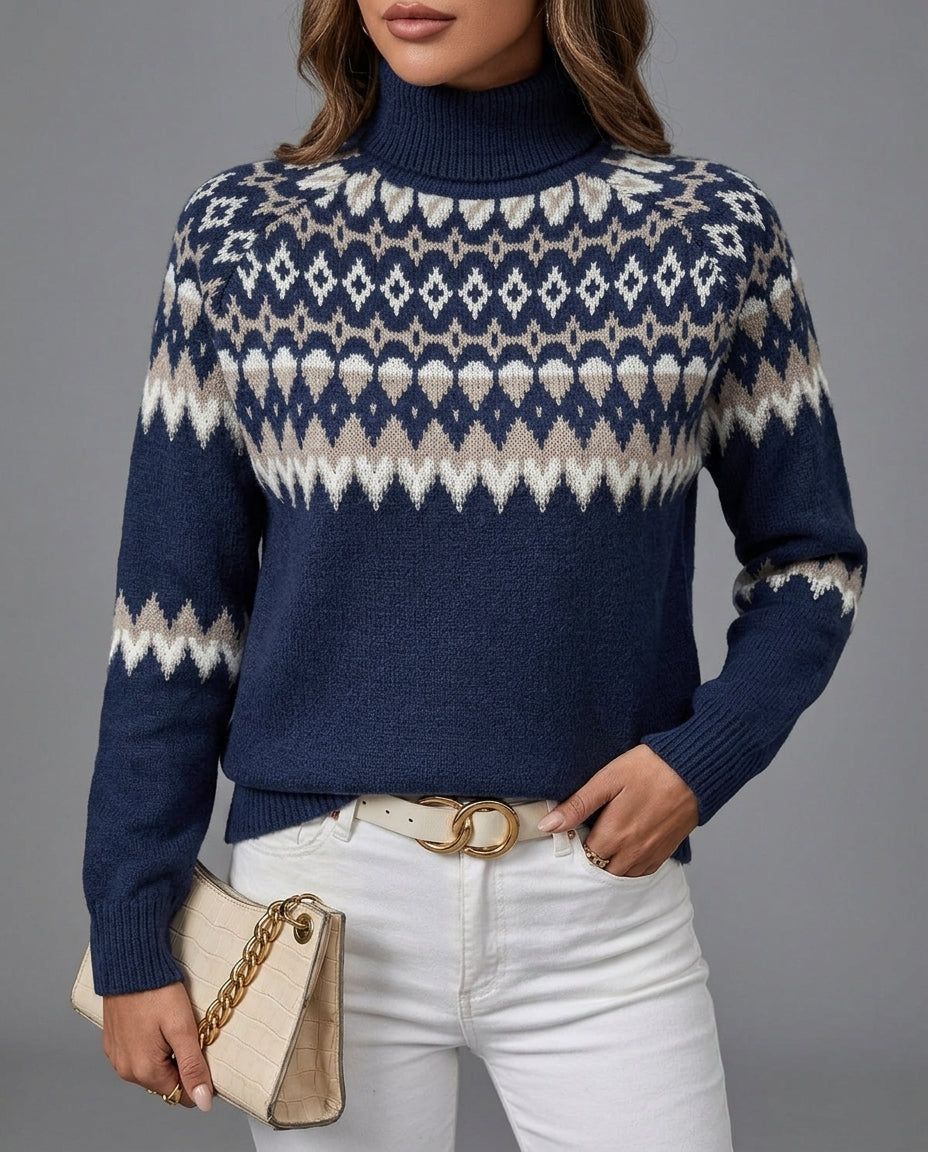 Madelyn | Knit Turtleneck Sweater with Fair Isle Pattern