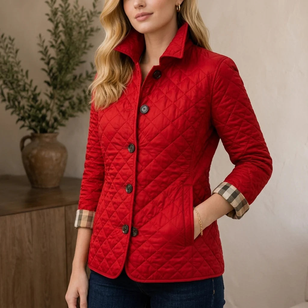 Isabella | Quilted Diamond Jacket with Plaid Cuffs