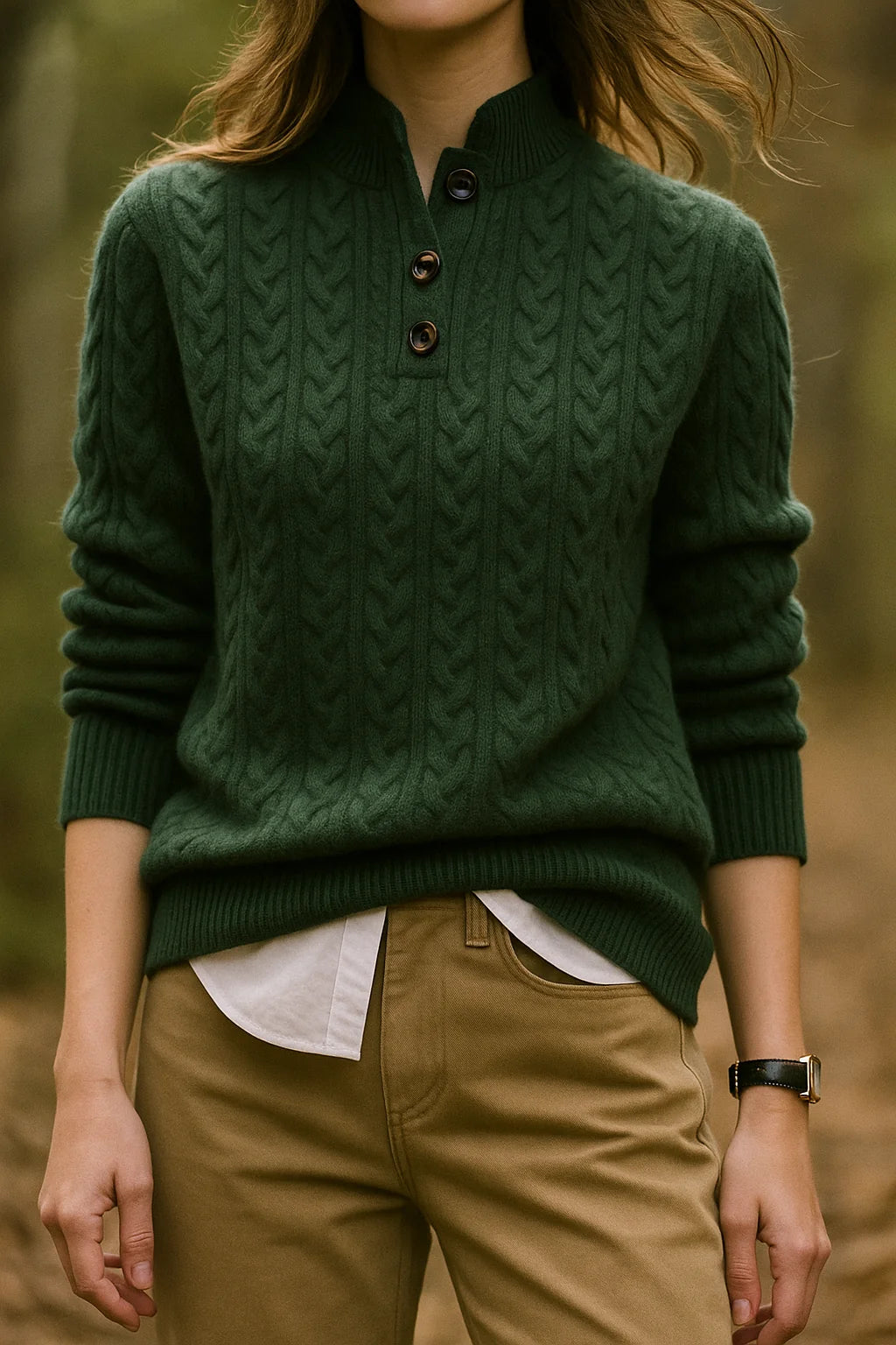 Lillian | Cable-Knit Button-Up Sweater with Stand Collar