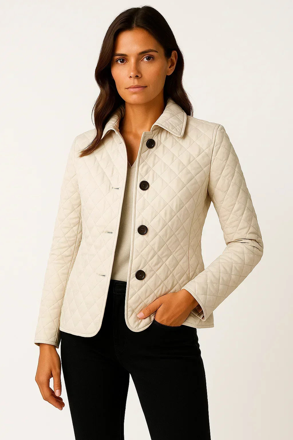 Madison | Fitted Diamond Quilted Jacket with Check Cuff Lining for Fall