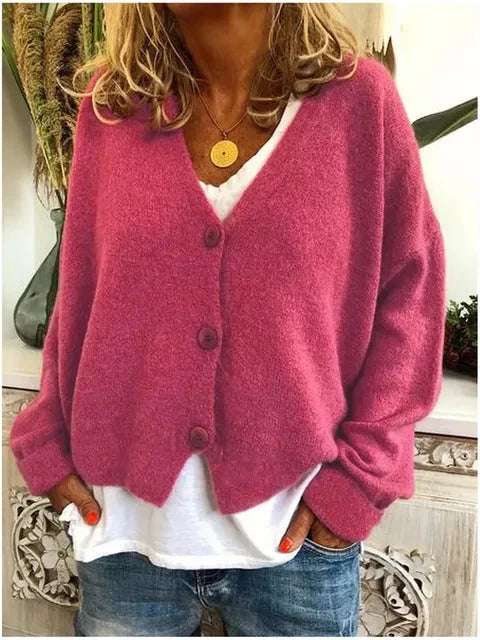 Rachel | Relaxed Fit Knit Cardigan with V-Neck Button Front