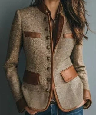 Savannah | Tweed Blazer with Faux Leather Trim