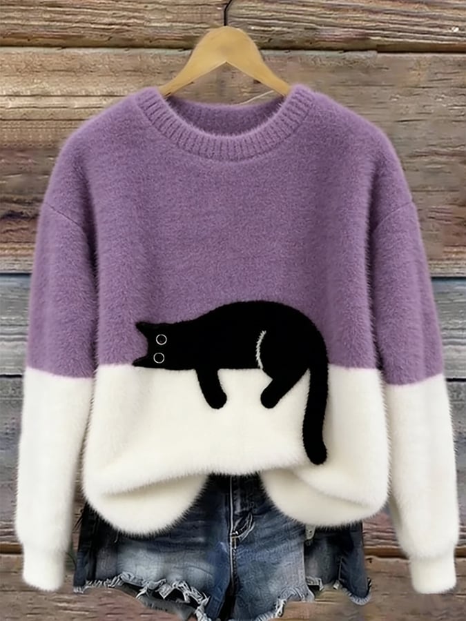 Adrienne | Cat Print Relaxed Fit Sweater