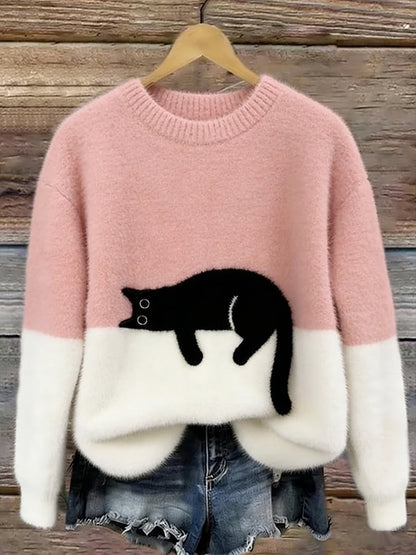 Adrienne | Cat Print Relaxed Fit Sweater