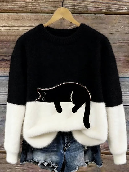 Adrienne | Cat Print Relaxed Fit Sweater