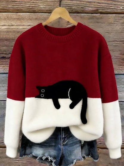 Adrienne | Cat Print Relaxed Fit Sweater