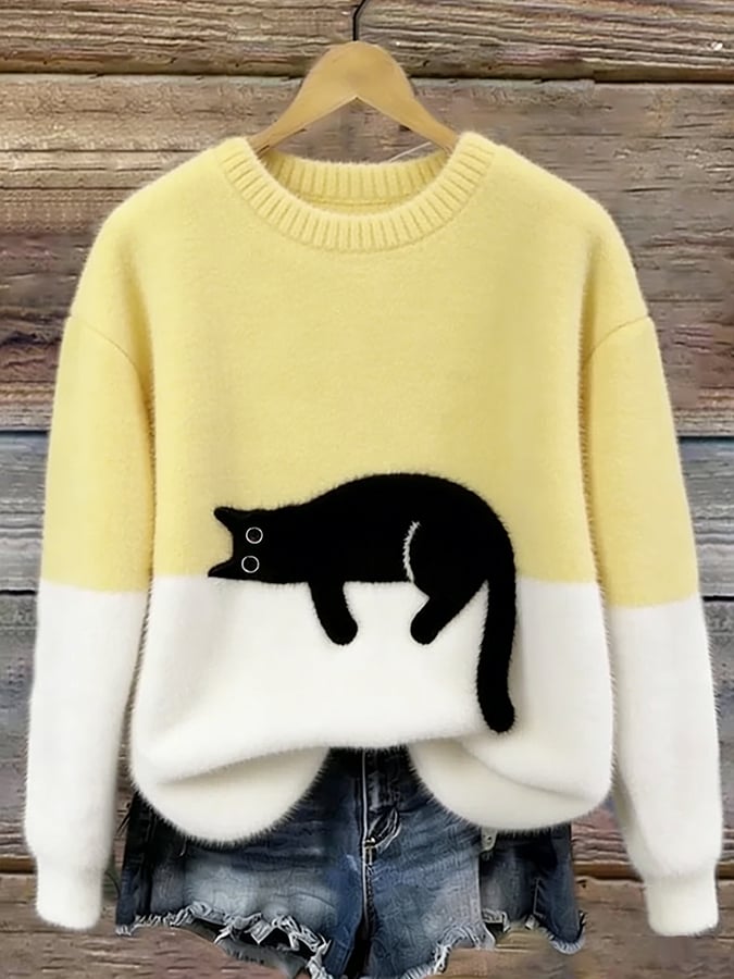 Adrienne | Cat Print Relaxed Fit Sweater