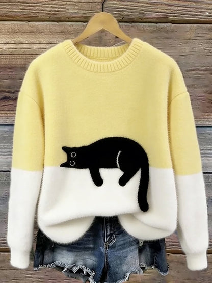 Adrienne | Cat Print Relaxed Fit Sweater