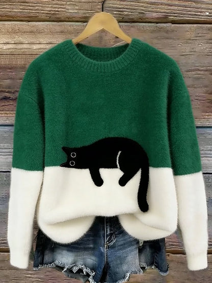 Adrienne | Cat Print Relaxed Fit Sweater