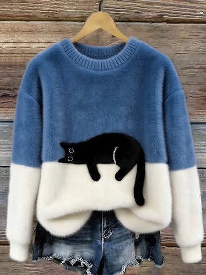 Adrienne | Cat Print Relaxed Fit Sweater