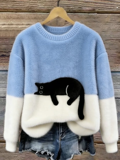Adrienne | Cat Print Relaxed Fit Sweater