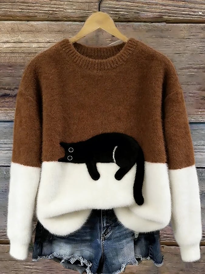 Adrienne | Cat Print Relaxed Fit Sweater