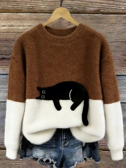 Adrienne | Cat Print Relaxed Fit Sweater