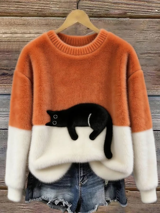 Adrienne | Cat Print Relaxed Fit Sweater