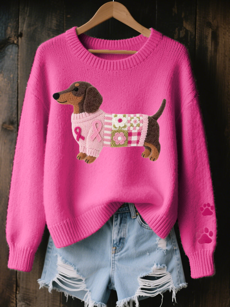Beatrice | Dachshund Patchwork Ribbed Knit Sweater
