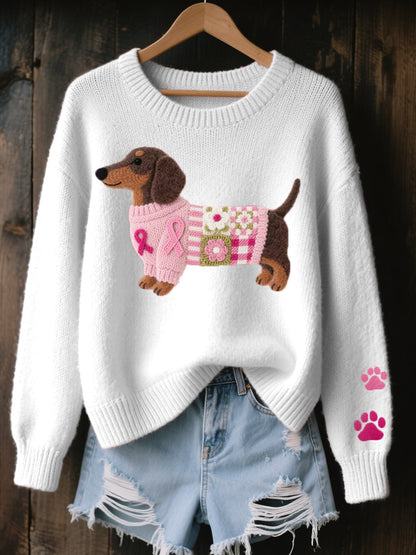 Beatrice | Dachshund Patchwork Ribbed Knit Sweater