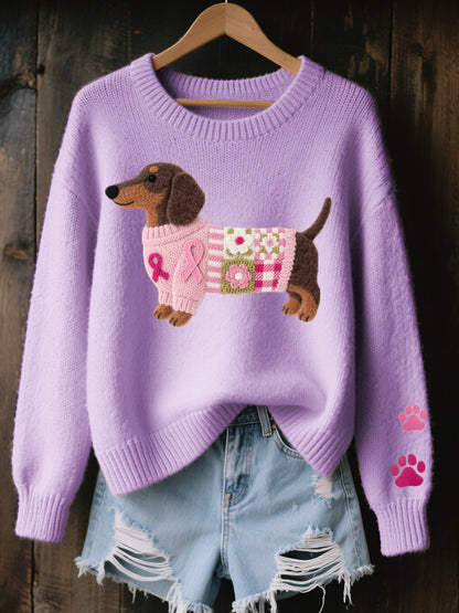 Beatrice | Dachshund Patchwork Ribbed Knit Sweater