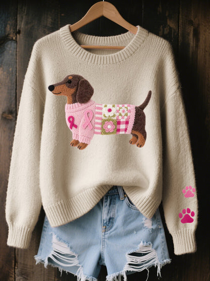 Beatrice | Dachshund Patchwork Ribbed Knit Sweater