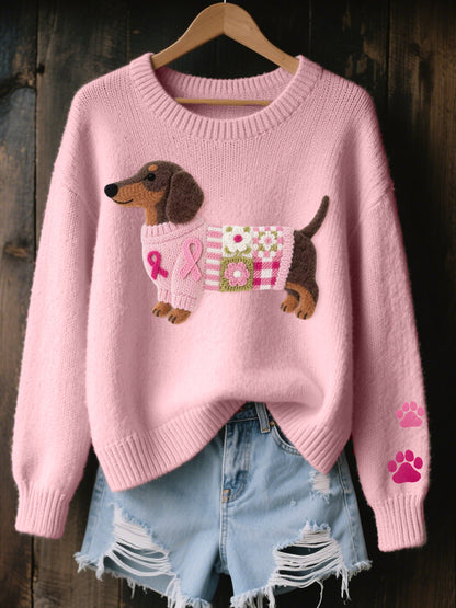 Beatrice | Dachshund Patchwork Ribbed Knit Sweater