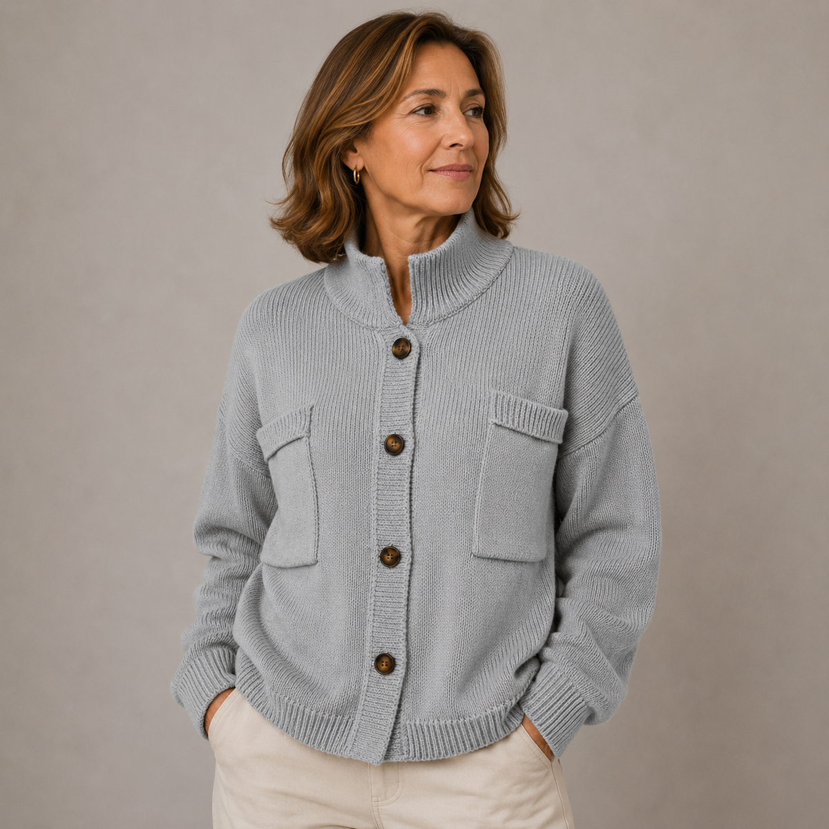 Brianna | Button Front Stand Collar Cardigan