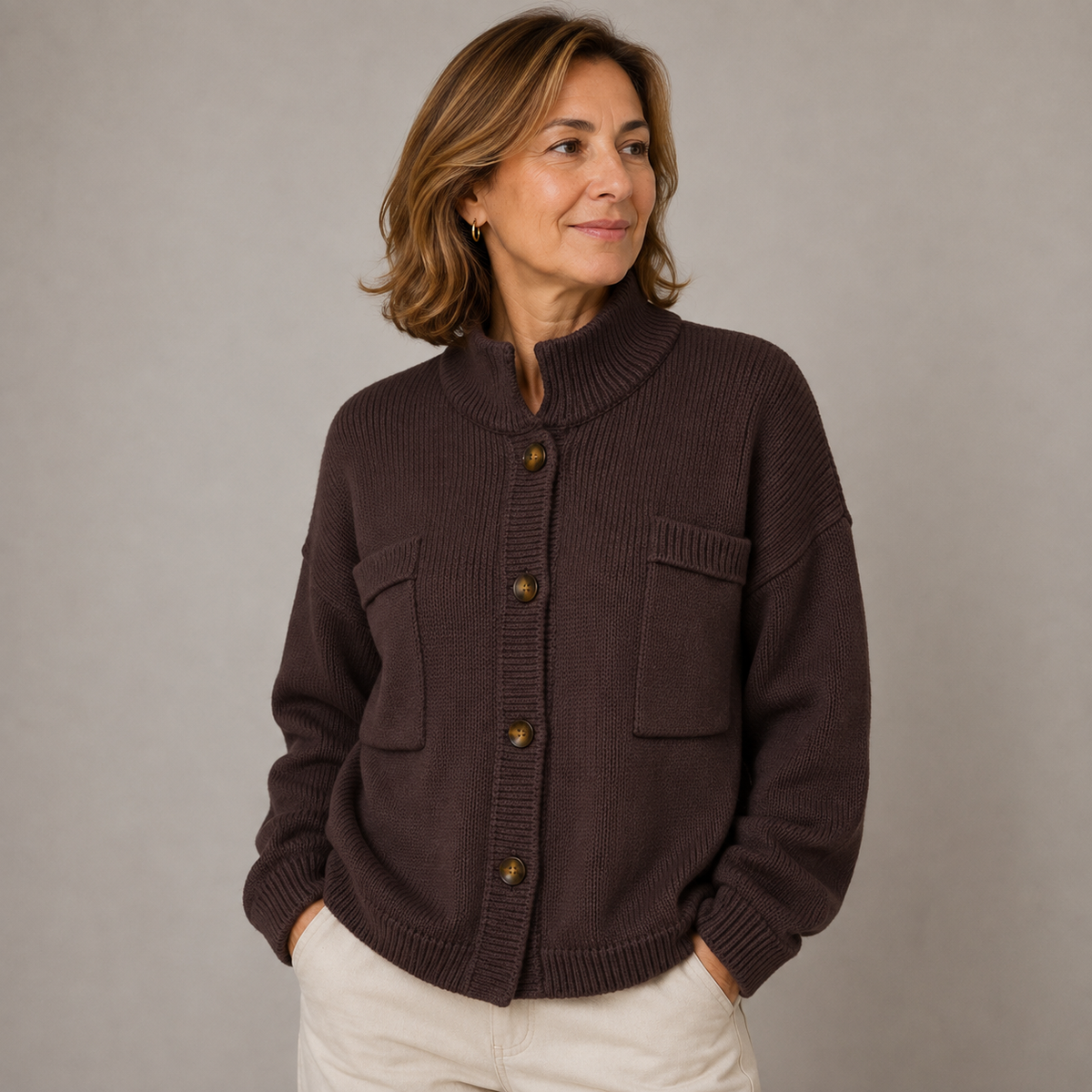 Brianna | Button Front Stand Collar Cardigan