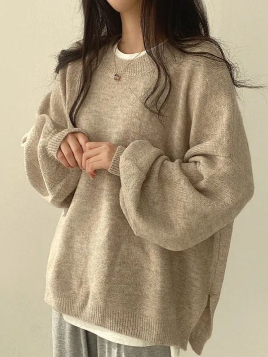 Cassandra | Warm Crewneck Sweater with Rib-Knit Trim