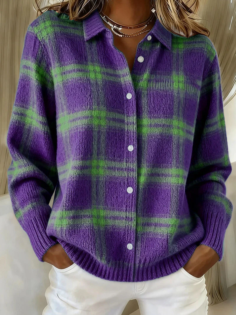 Cindy | Plaid Flannel Button-Front Cardigan