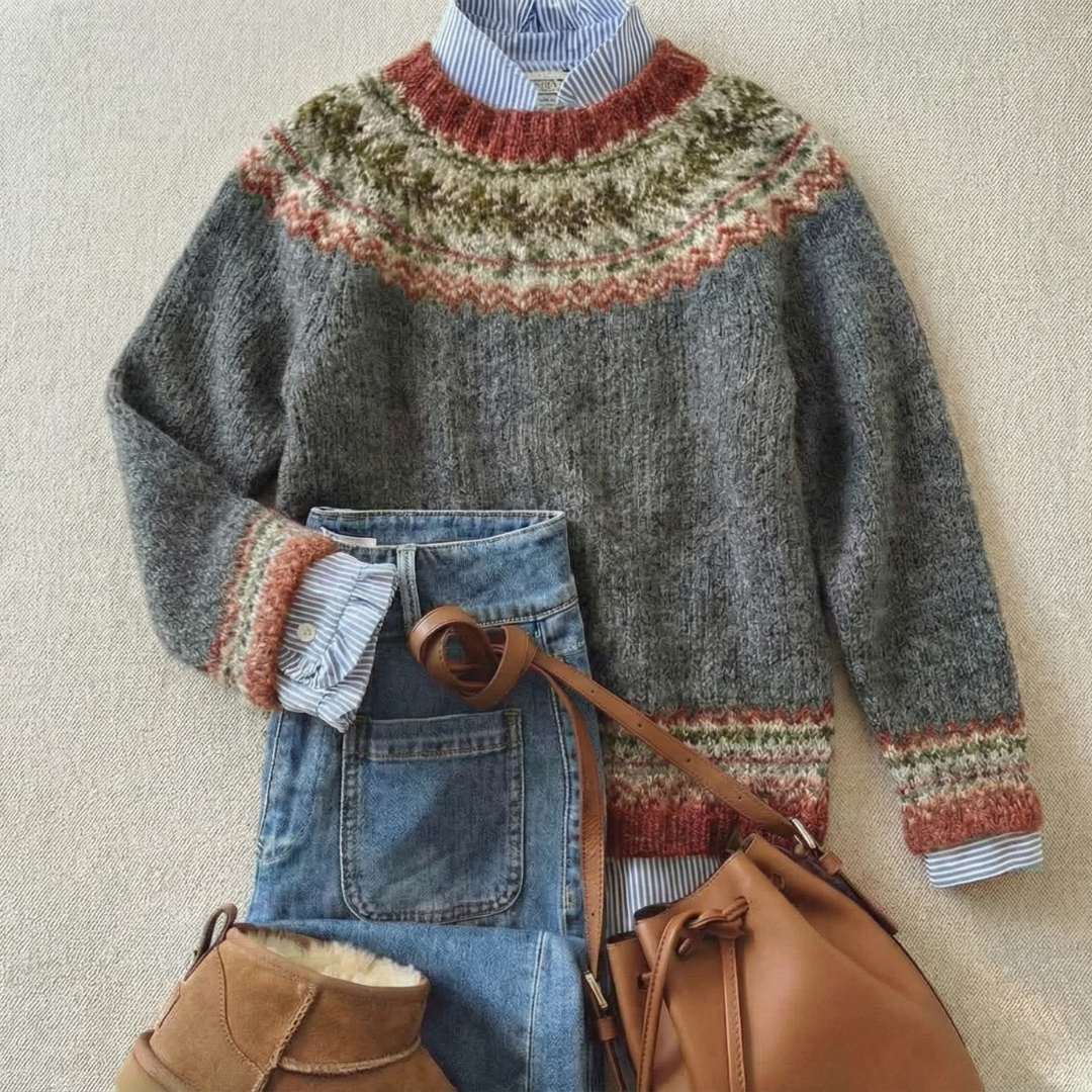 Danica | Ribbed Knit Sweater with Nordic Pattern