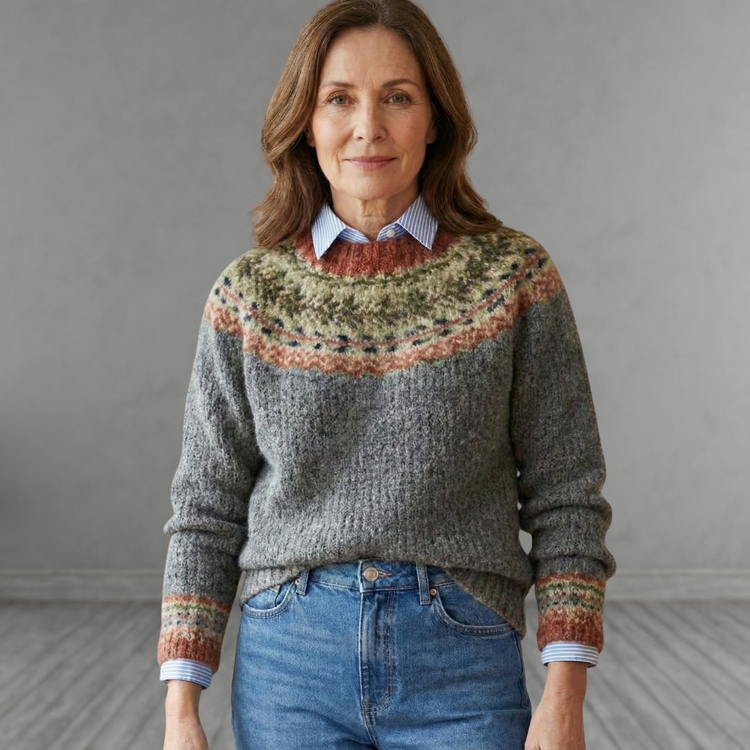 Danica | Ribbed Knit Sweater with Nordic Pattern