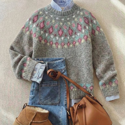 Danica | Ribbed Knit Sweater with Nordic Pattern