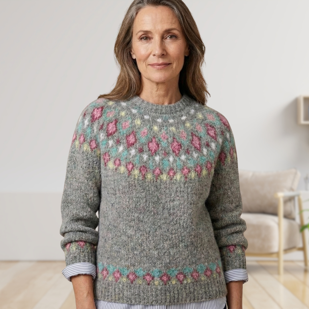 Danica | Ribbed Knit Sweater with Nordic Pattern