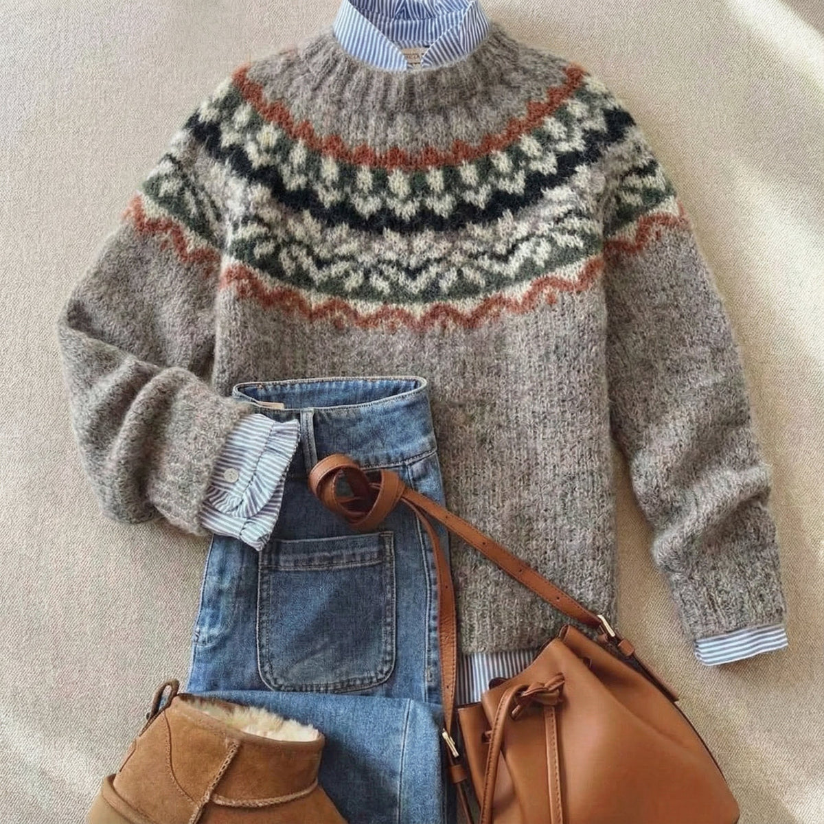 Danica | Ribbed Knit Sweater with Nordic Pattern