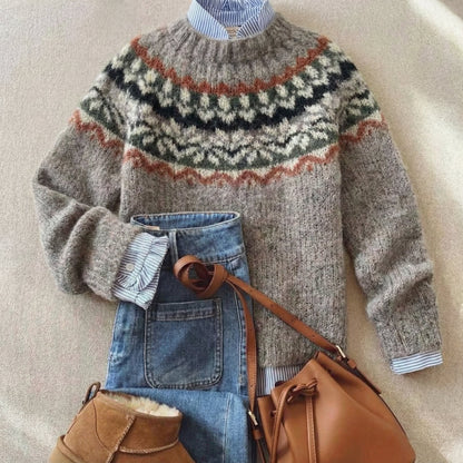 Danica | Ribbed Knit Sweater with Nordic Pattern