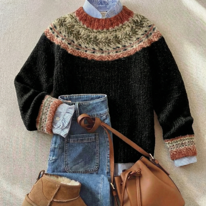 Danica | Ribbed Knit Sweater with Nordic Pattern