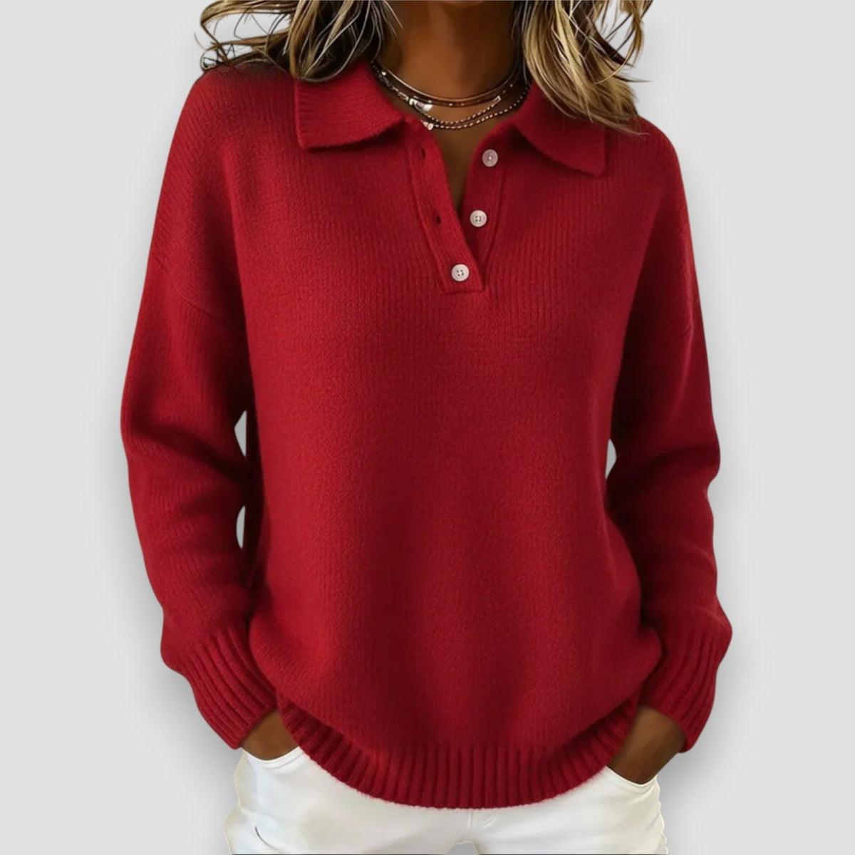 Eleanor | Stretch Knit Polo Sweater