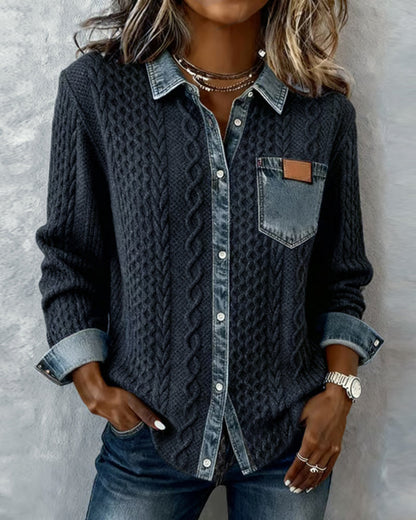 Elora | Denim Patchwork Button-Front Cardigan