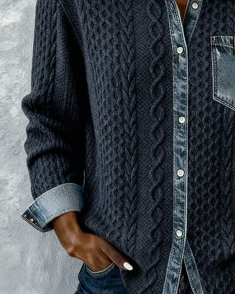 Elora | Denim Patchwork Button-Front Cardigan