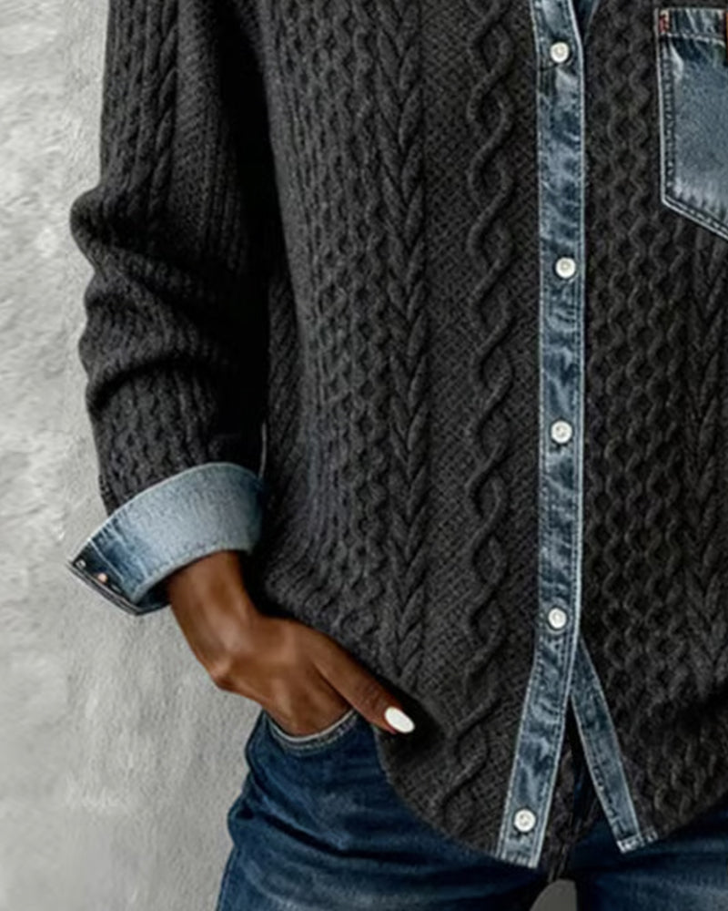 Elora | Denim Patchwork Button-Front Cardigan
