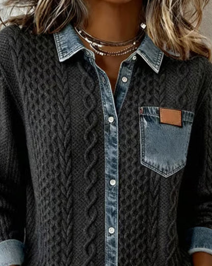 Elora | Denim Patchwork Button-Front Cardigan