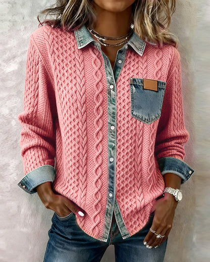 Elora | Denim Patchwork Button-Front Cardigan