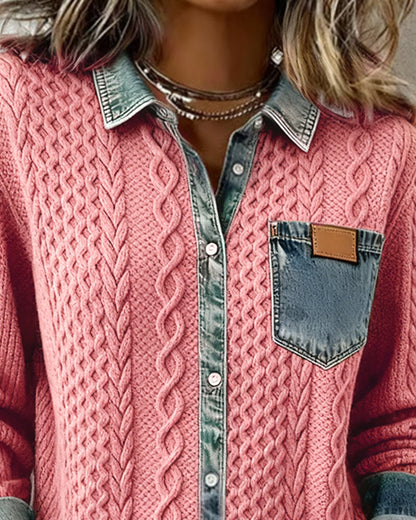 Elora | Denim Patchwork Button-Front Cardigan
