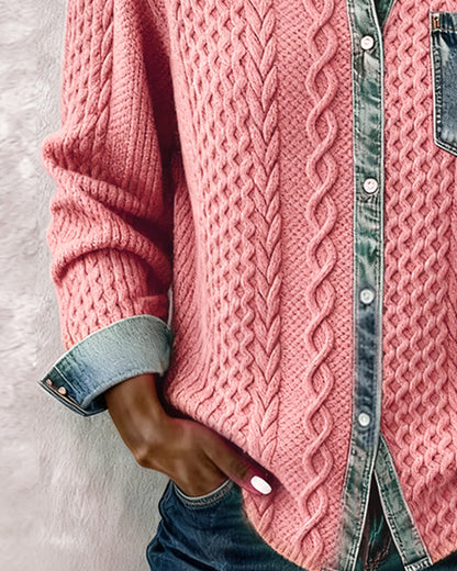 Elora | Denim Patchwork Button-Front Cardigan