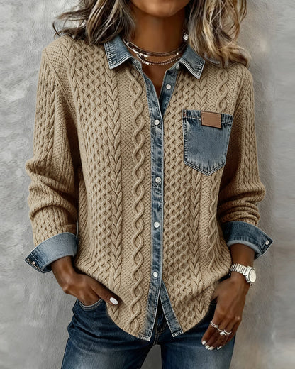 Elora | Denim Patchwork Button-Front Cardigan