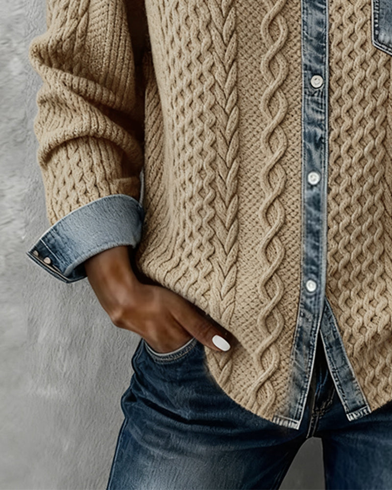 Elora | Denim Patchwork Button-Front Cardigan