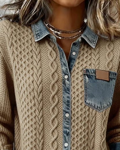 Elora | Denim Patchwork Button-Front Cardigan
