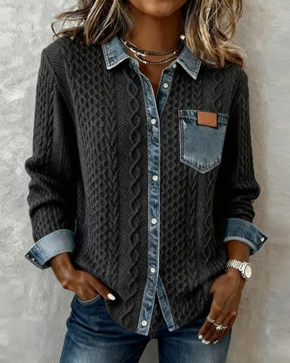 Elora | Denim Patchwork Button-Front Cardigan